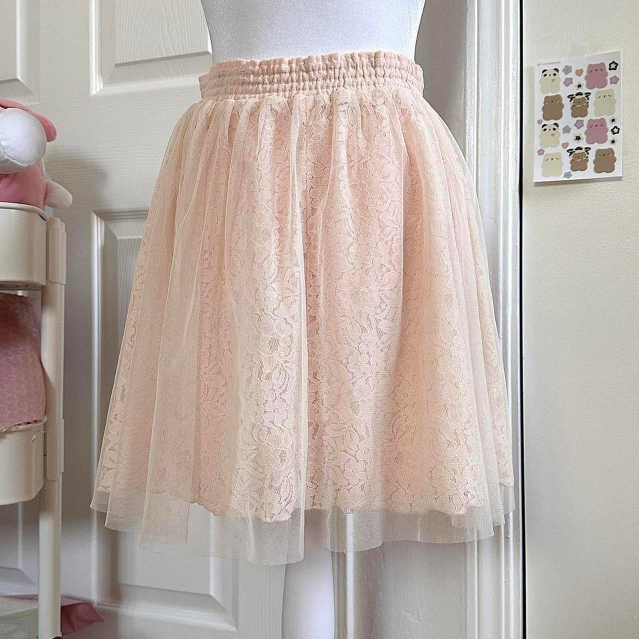 japanese pink floral lace ballerina style skirt ♡