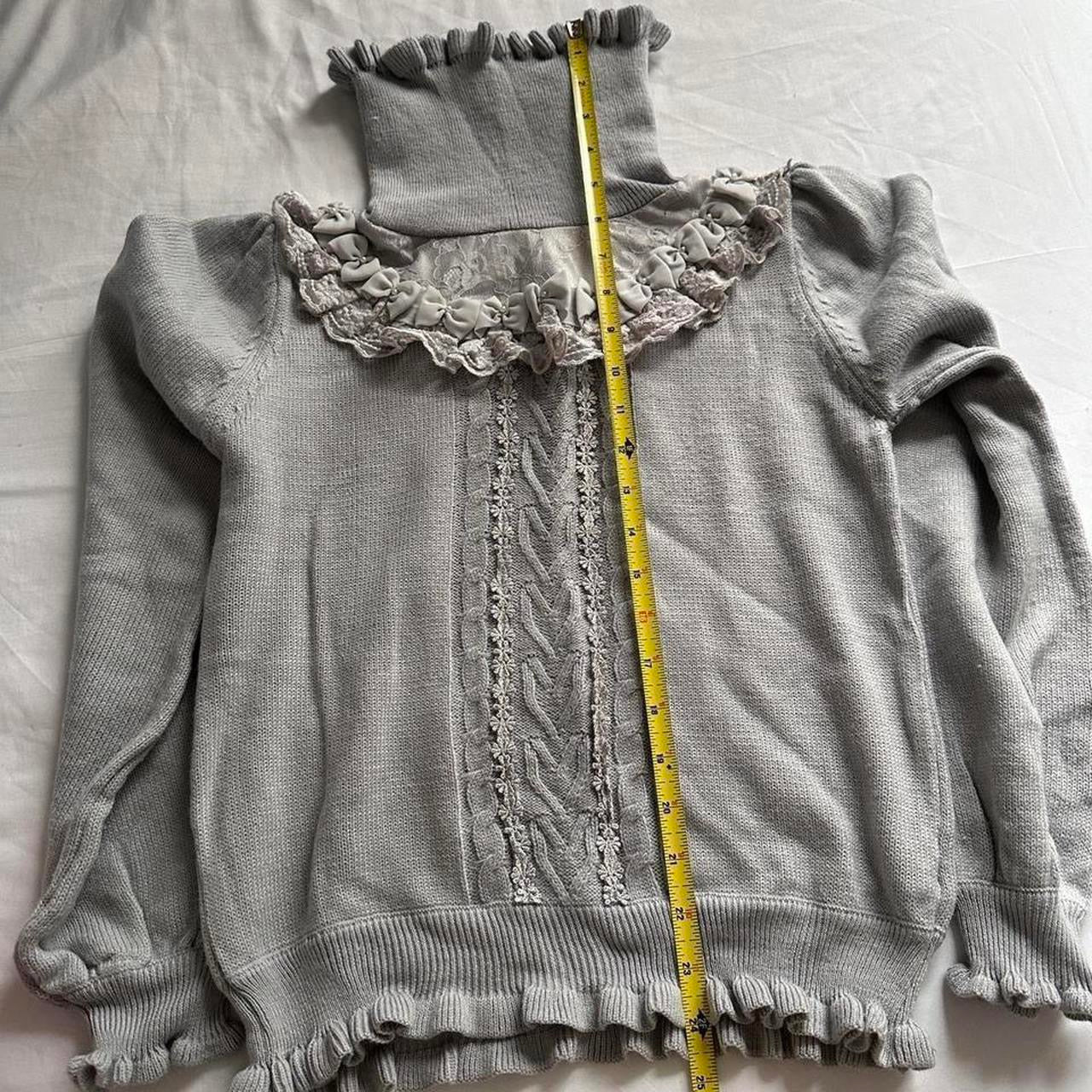 muted blue ribbed ruffled turtleneck sweater ♡