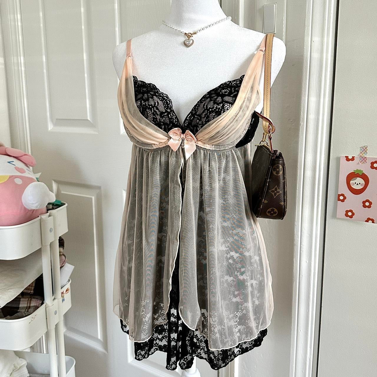 japanese pink & black lace babydoll lingerie camisole ⋆ ˚。⋆୨୧˚