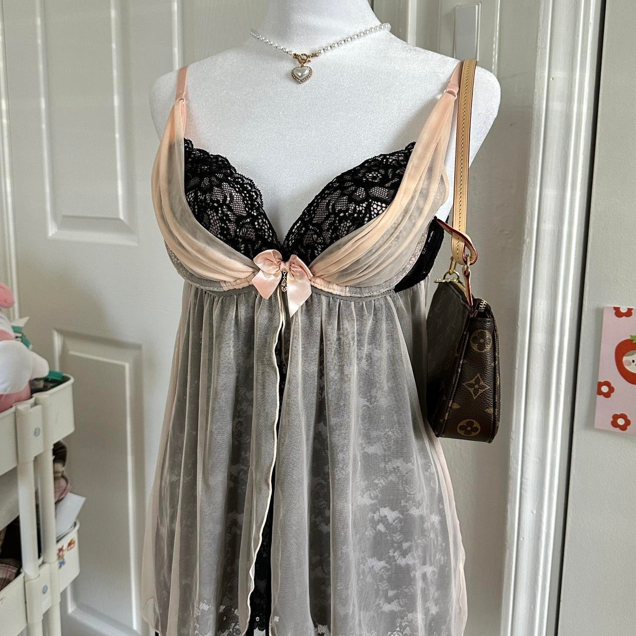 japanese pink & black lace babydoll lingerie camisole ⋆ ˚。⋆୨୧˚