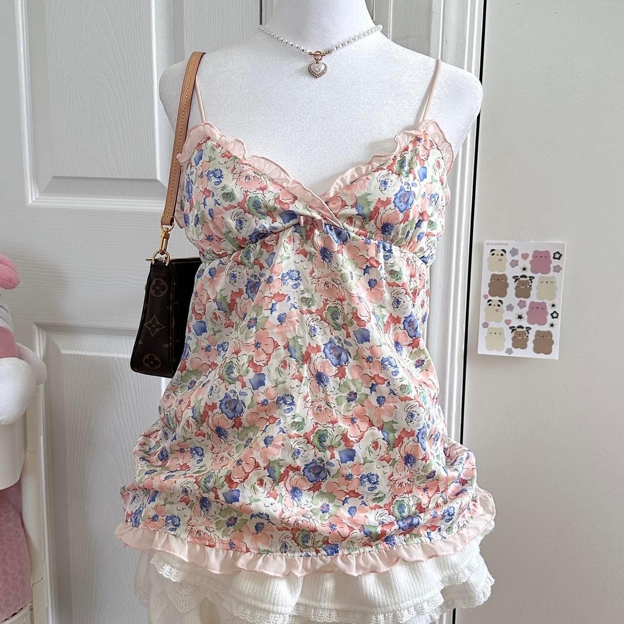 japanese floral silky ruffle camisole ♡