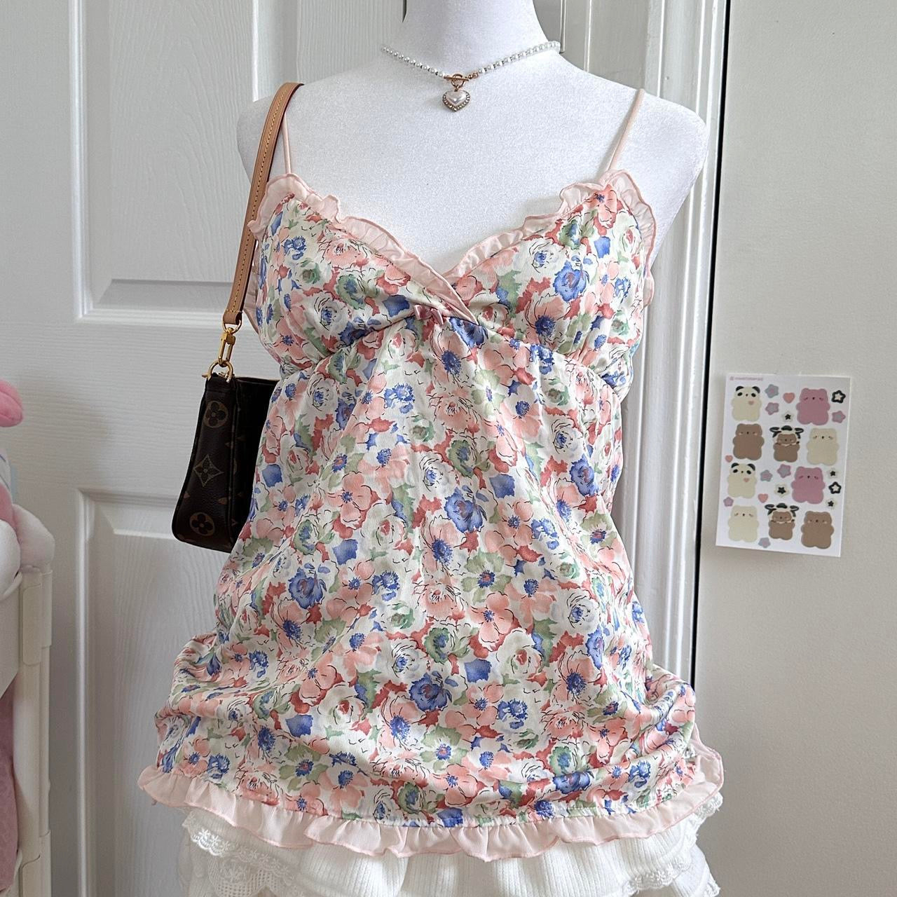 japanese floral silky ruffle camisole ♡