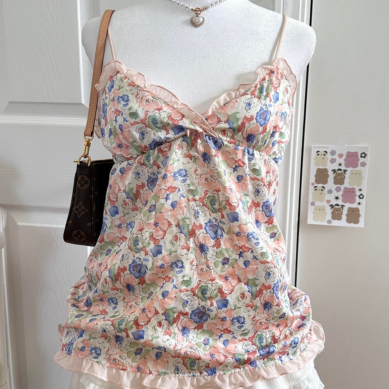 japanese floral silky ruffle camisole ♡