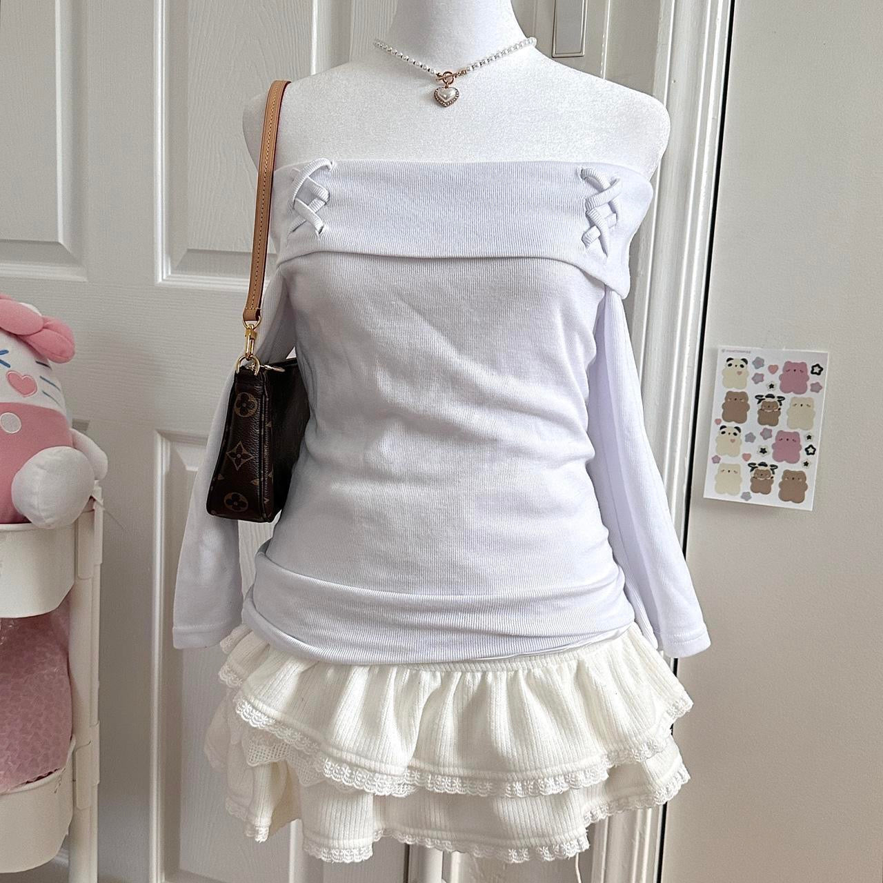 japanese white off shoulder longsleeve top ♡