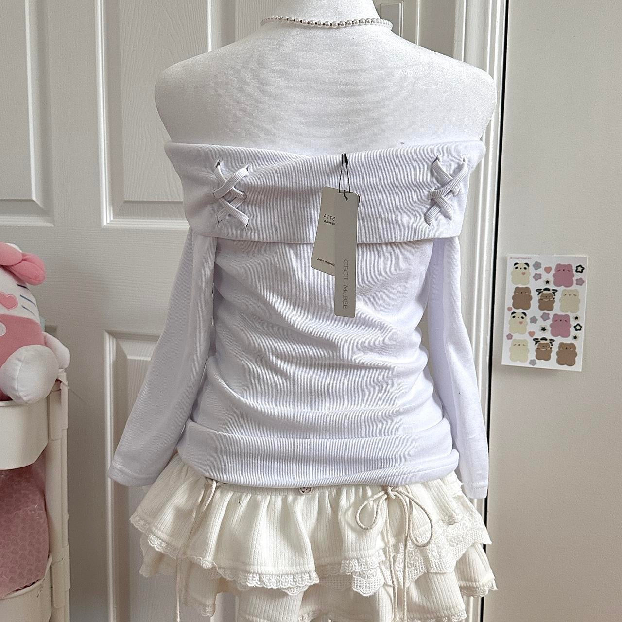 japanese white off shoulder longsleeve top ♡