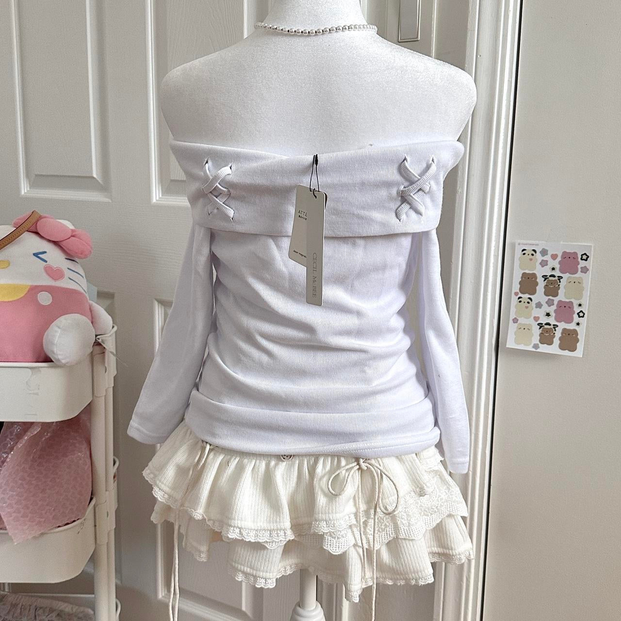japanese white off shoulder longsleeve top ♡