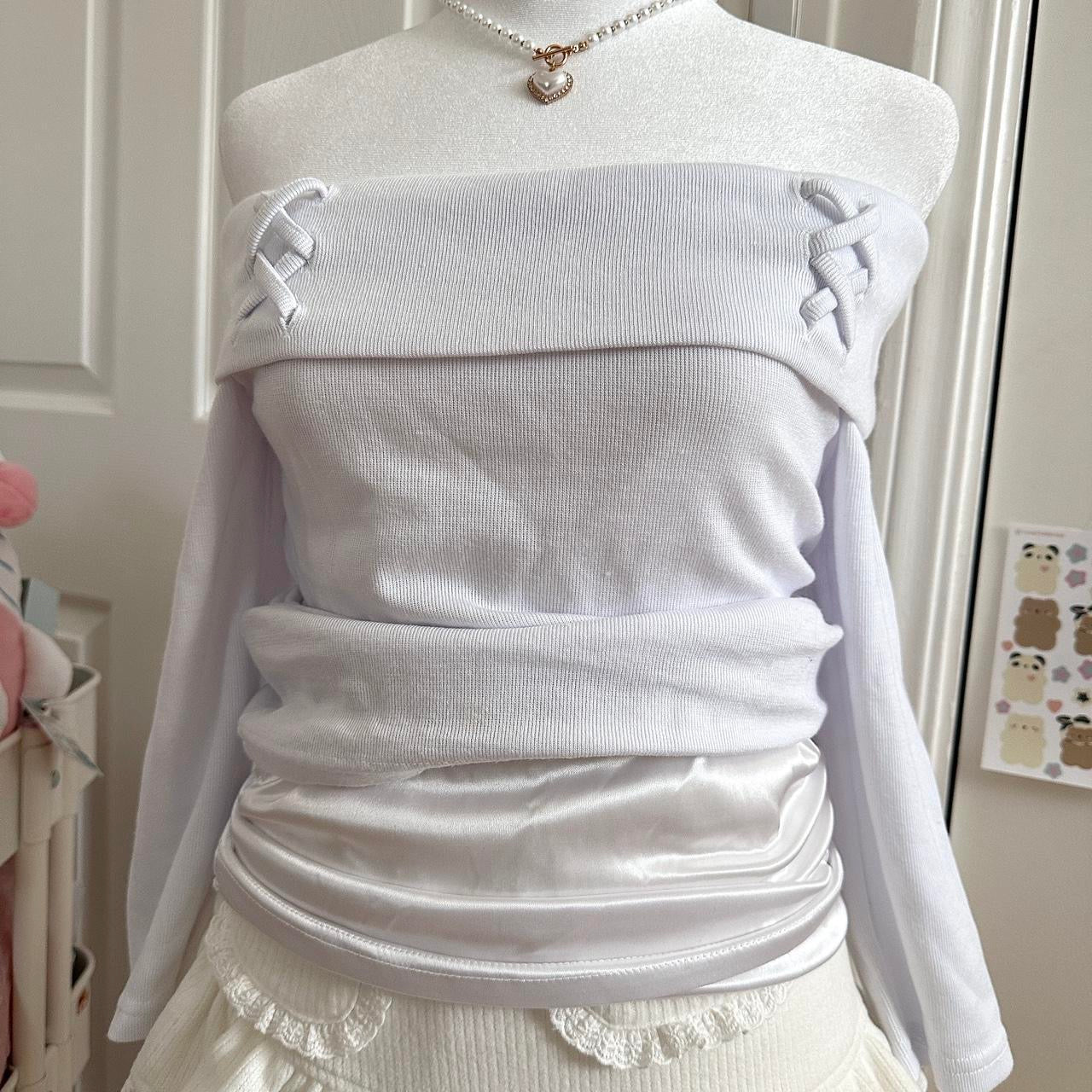 japanese white off shoulder longsleeve top ♡