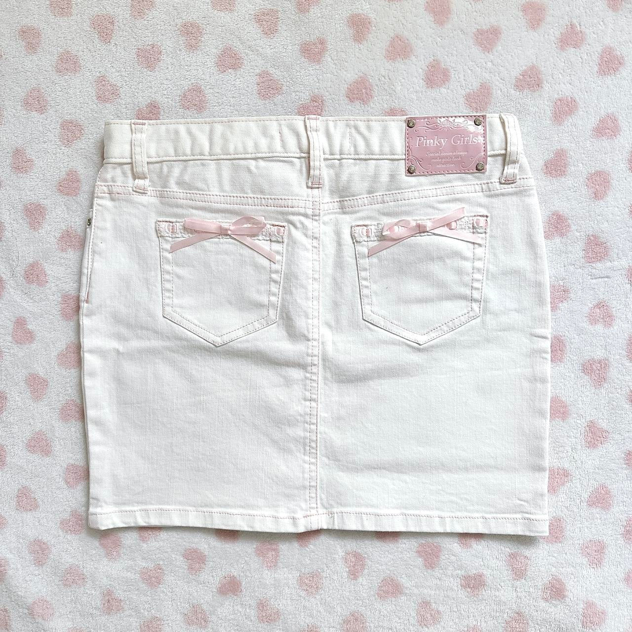 pink & white denim ribbon skirt 🎀⋆ ˚。⋆୨୧˚