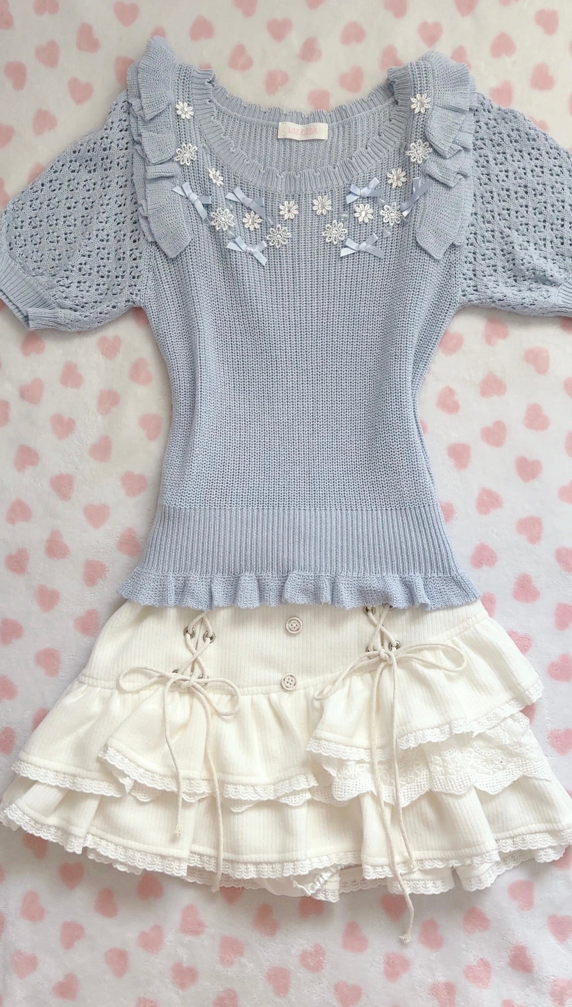 liz lisa blue knitted ruffle top ⋆ ˚。⋆୨୧˚