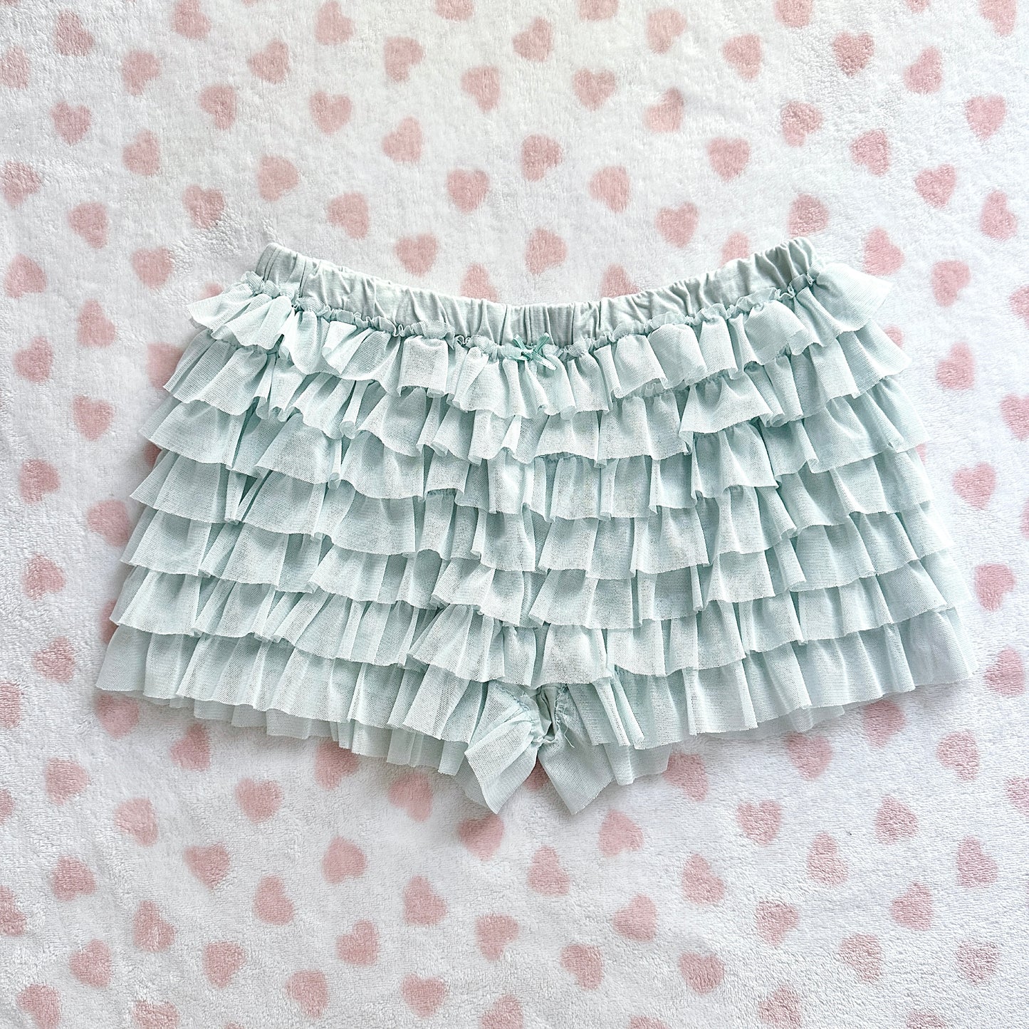 turquoise blue ruffle tiered shorts ⋆ ˚。⋆୨୧˚