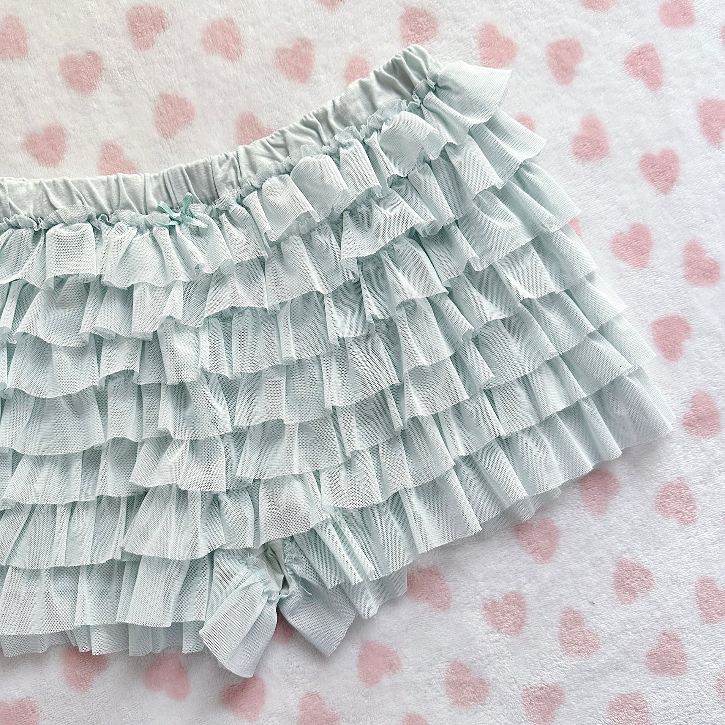 turquoise blue ruffle tiered shorts ⋆ ˚。⋆୨୧˚