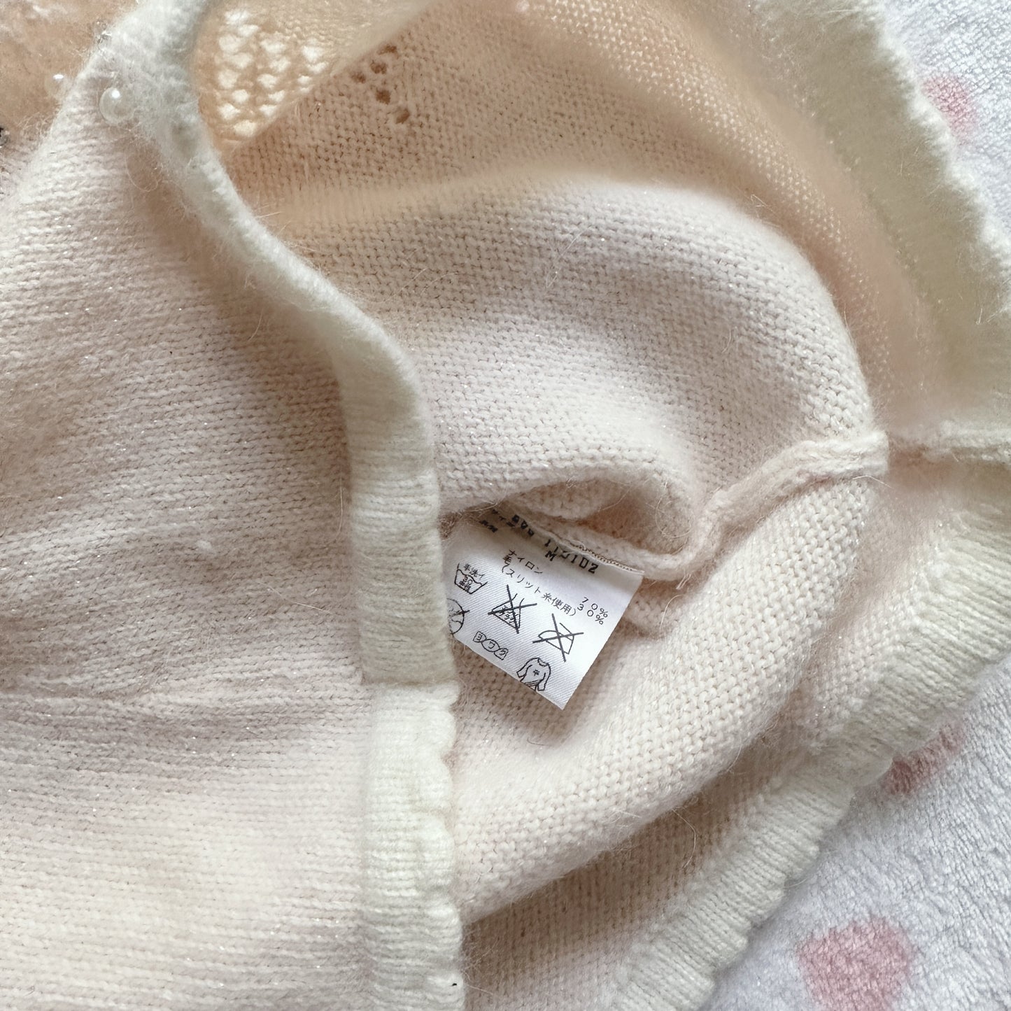 light pink & cream snowflake angora top ⋆ ˚。⋆୨୧˚