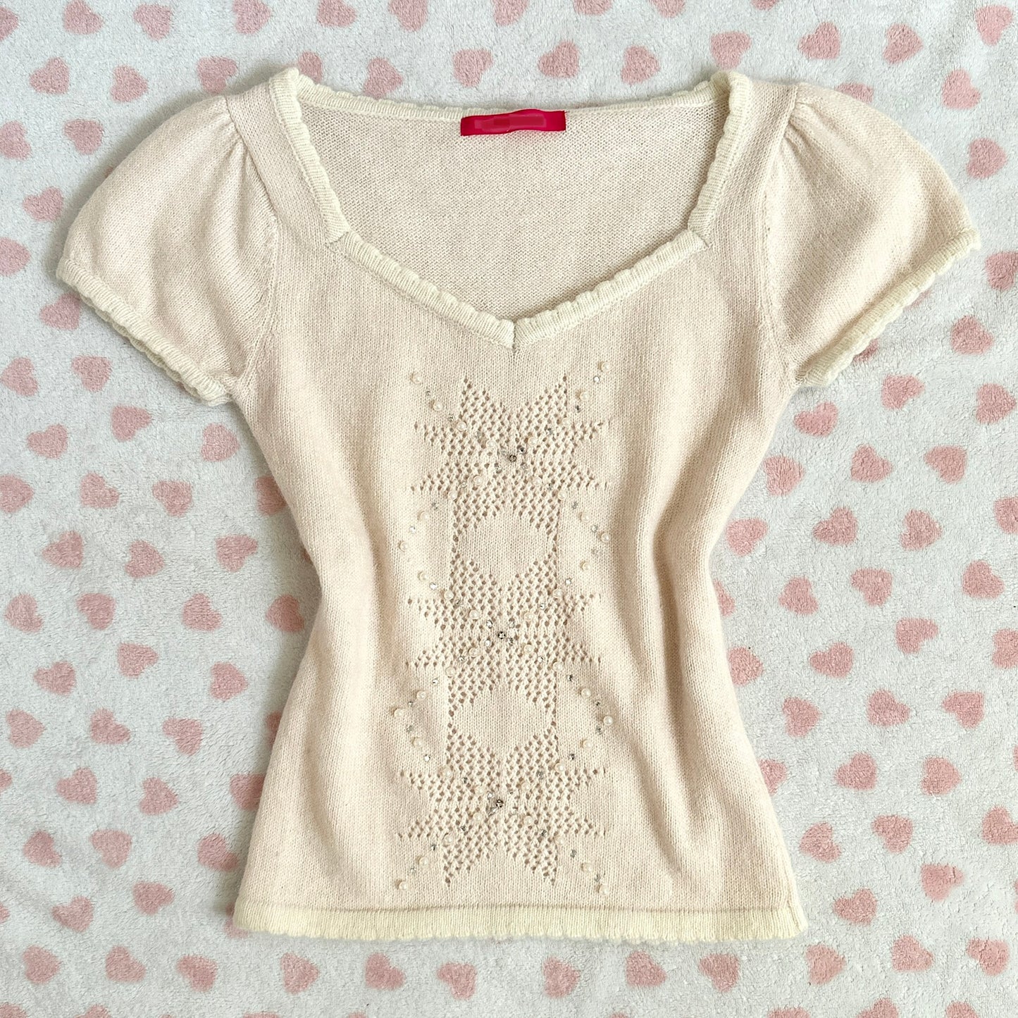 light pink & cream snowflake angora top ⋆ ˚。⋆୨୧˚