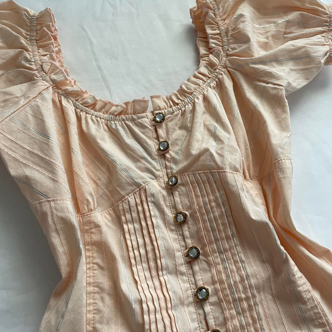 ⋆ ˚｡⋆୨୧˚baby salmon pink ruffle corset milkmaid top w puffy sleeves from japan˚୨୧⋆｡˚ ⋆