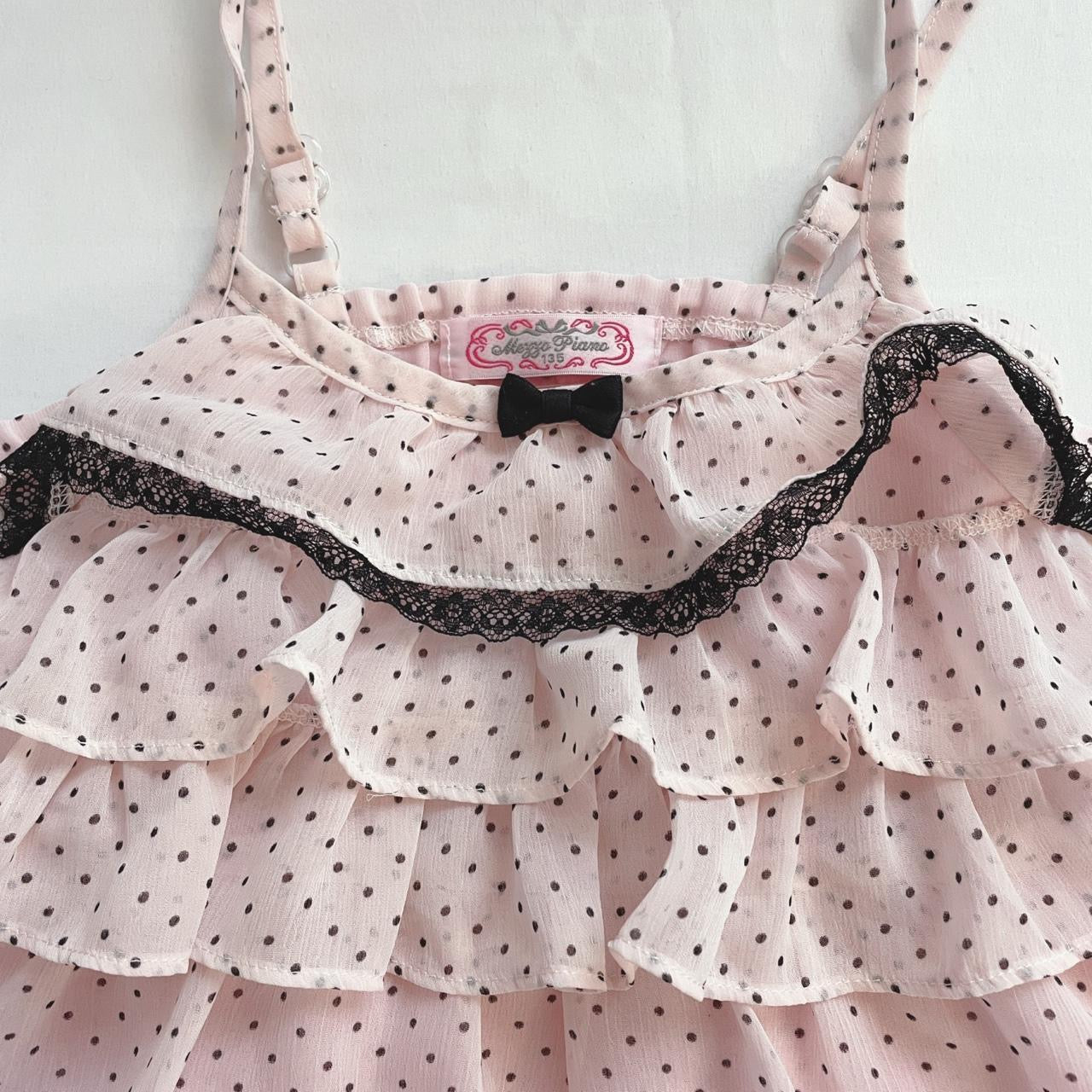 mezzo piano pink & black polkadot lace cami ᵔ·͈༝·͈ᵔ