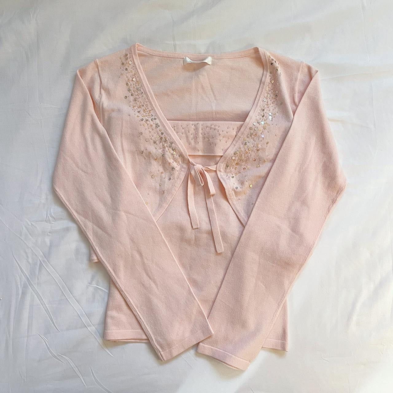 light pink iridescent tube top & bolero cardigan set ♡