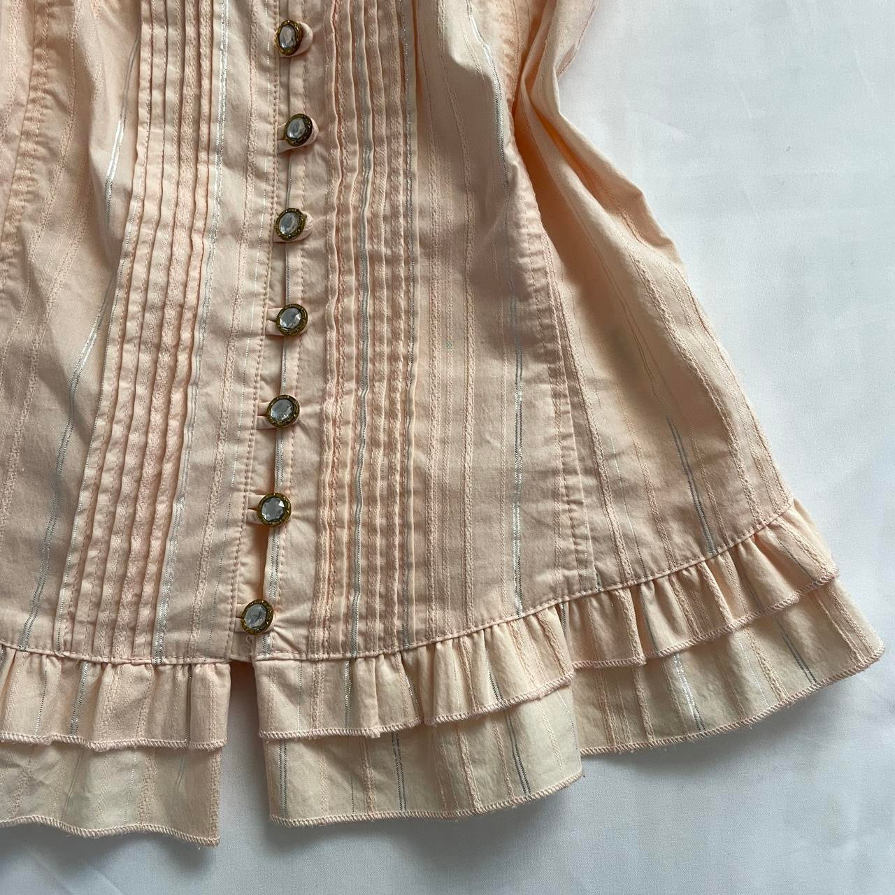 ⋆ ˚｡⋆୨୧˚baby salmon pink ruffle corset milkmaid top w puffy sleeves from japan˚୨୧⋆｡˚ ⋆