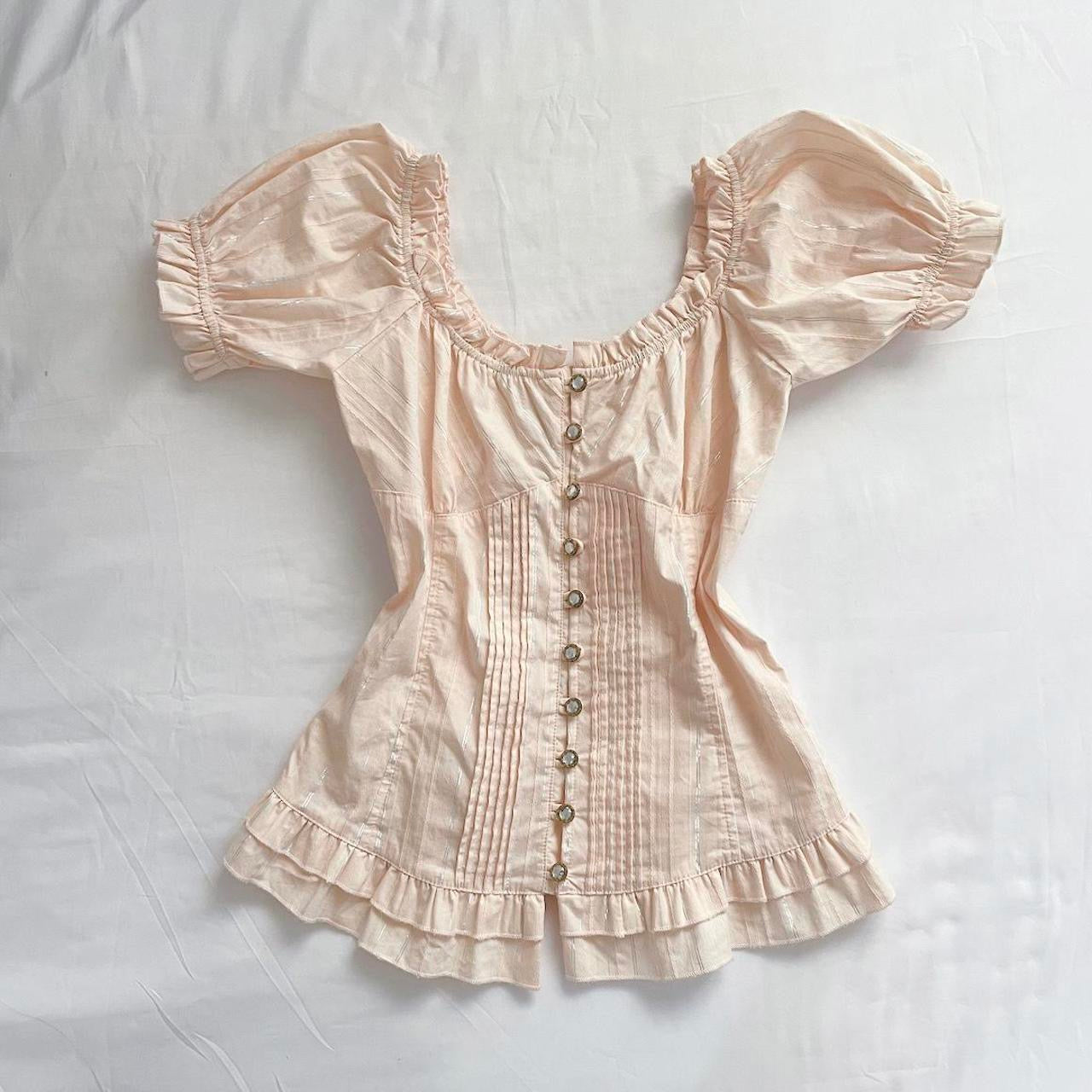 ⋆ ˚｡⋆୨୧˚baby salmon pink ruffle corset milkmaid top w puffy sleeves from japan˚୨୧⋆｡˚ ⋆