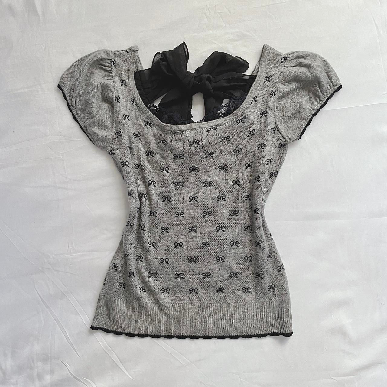 japanese grey black knitted ribbon top ᵔ·͈༝·͈ᵔ