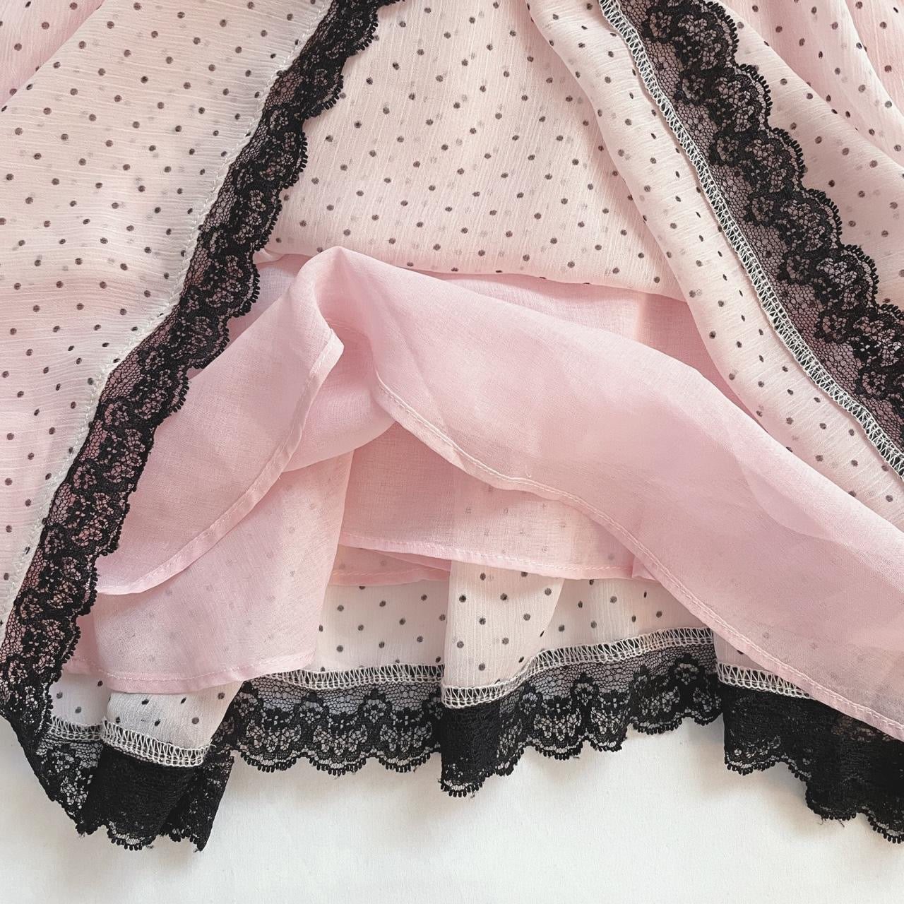 mezzo piano pink & black polkadot lace cami ᵔ·͈༝·͈ᵔ