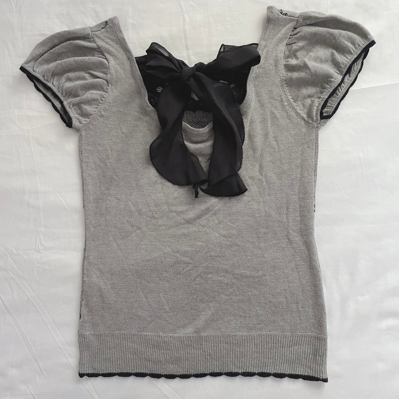 japanese grey black knitted ribbon top ᵔ·͈༝·͈ᵔ