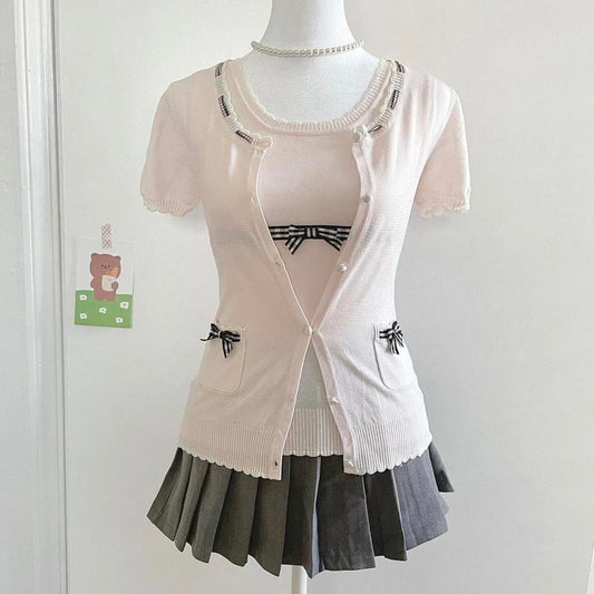 light baby pink & black white checkered ensemble set from japan ᵔ·͈༝·͈ᵔ