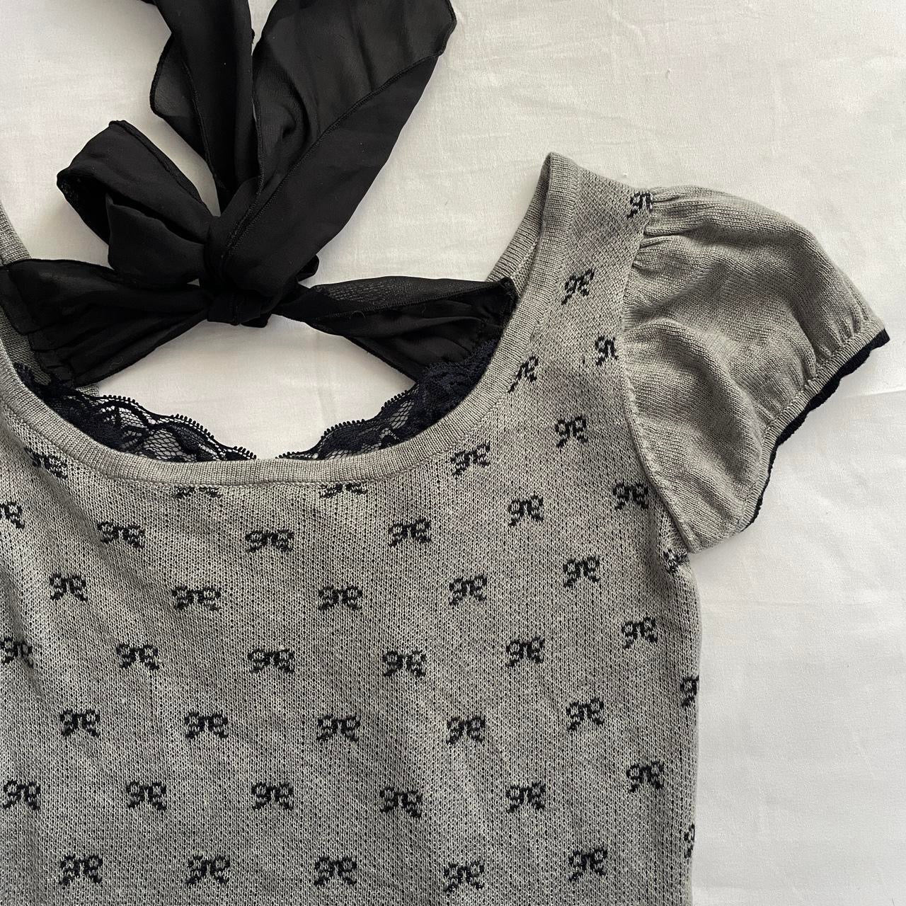 japanese grey black knitted ribbon top ᵔ·͈༝·͈ᵔ