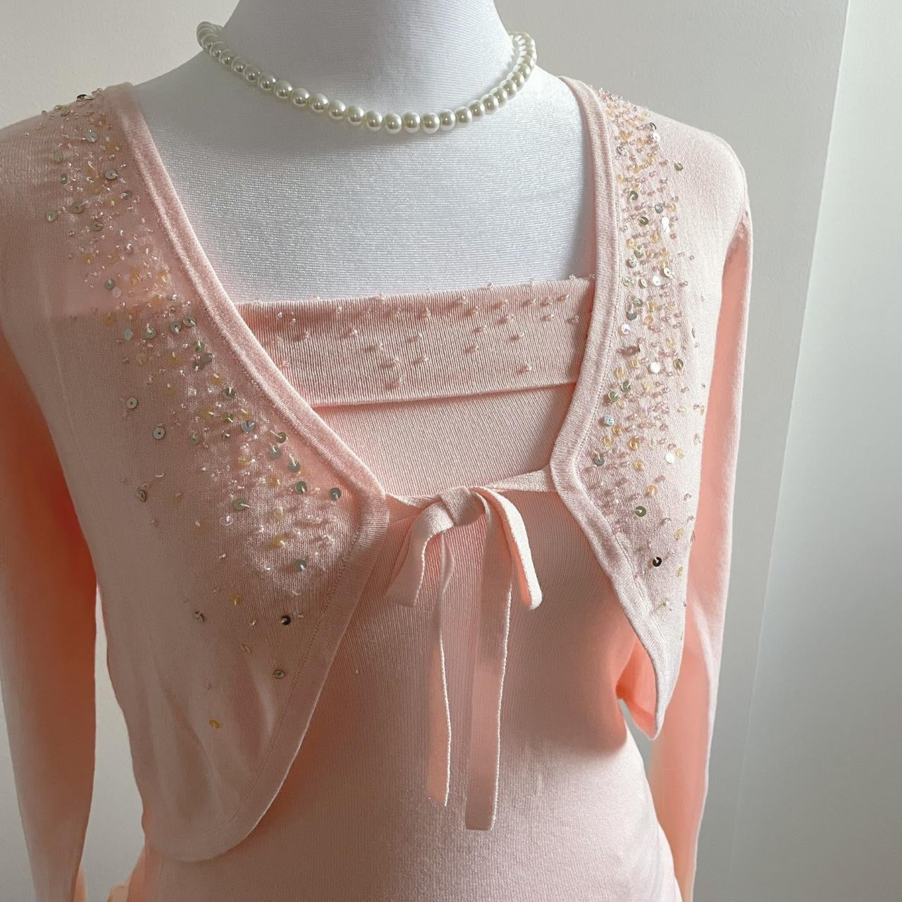 light pink iridescent tube top & bolero cardigan set ♡