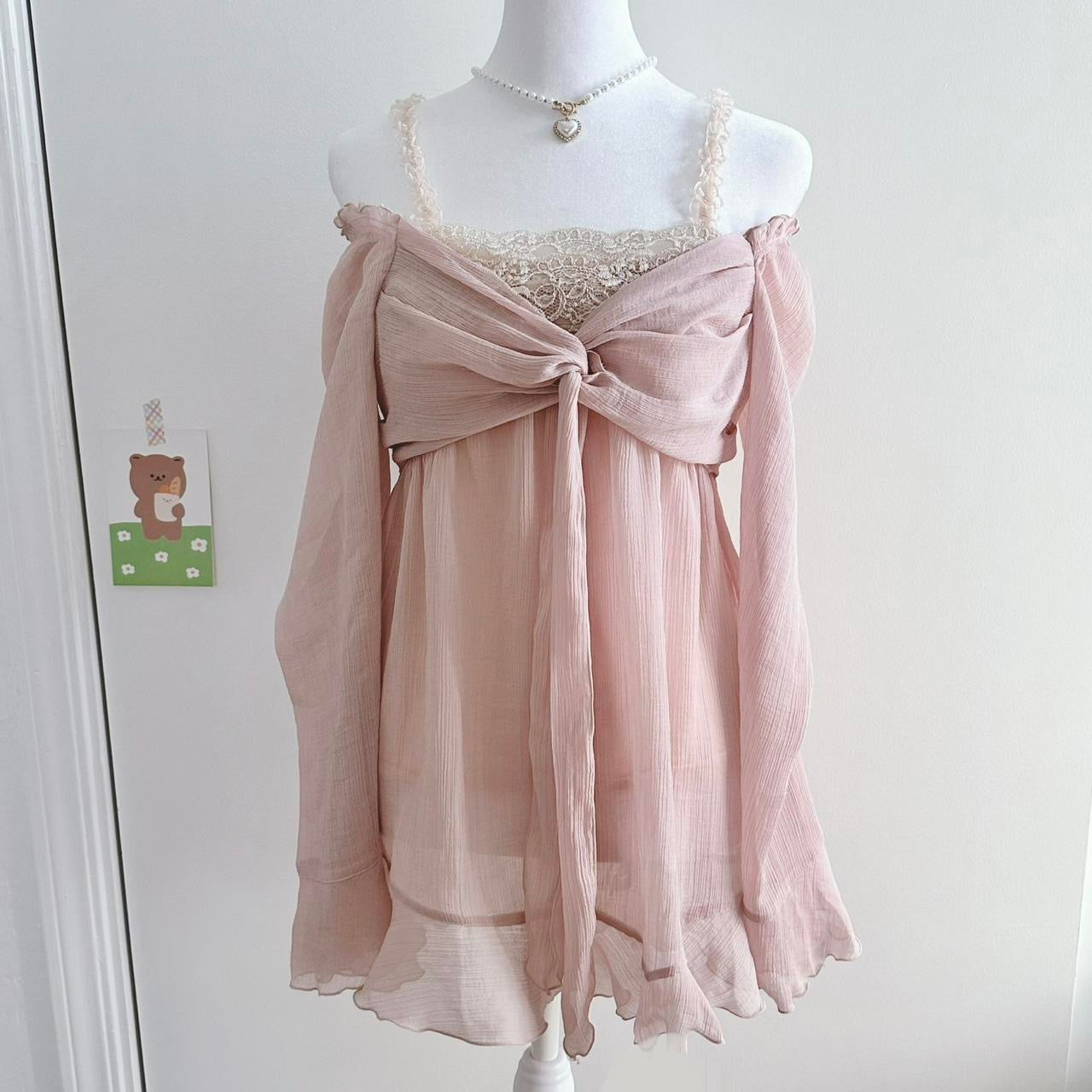 l'est rose pink sheer blouse/mini dress ♡