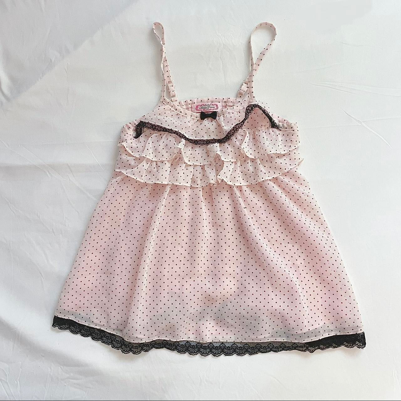 mezzo piano pink & black polkadot lace cami ᵔ·͈༝·͈ᵔ