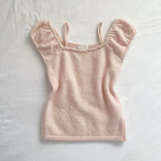 baby pink off shoulder puff sleeve angora top ᵔ·͈༝·͈ᵔ
