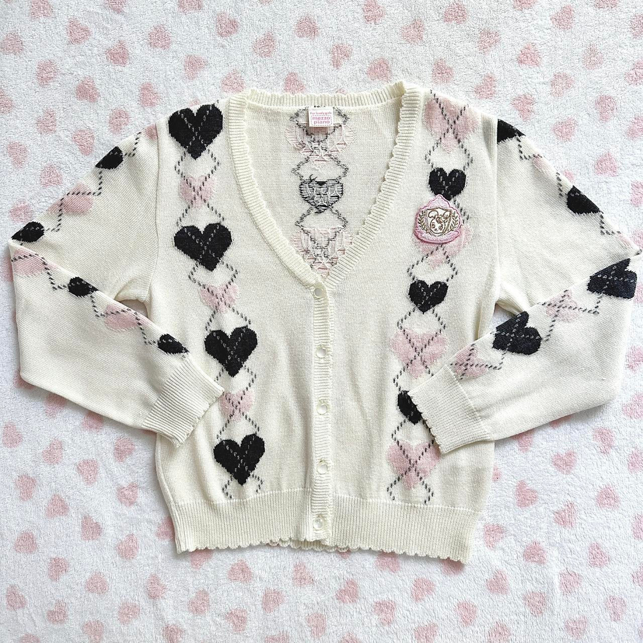 mezzo piano cream heart argyle cardigan ⋆ ˚｡⋆୨୧˚