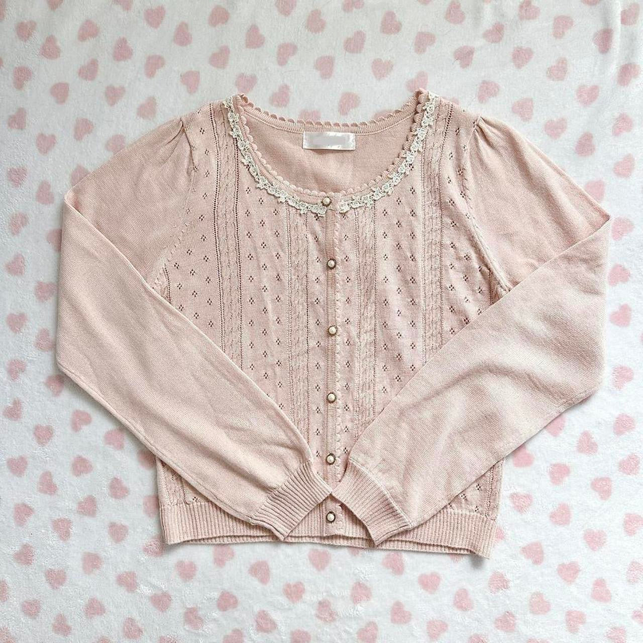 salmon pink ribbed eyelet knitted cardigan ⋆ ˚｡⋆୨୧˚