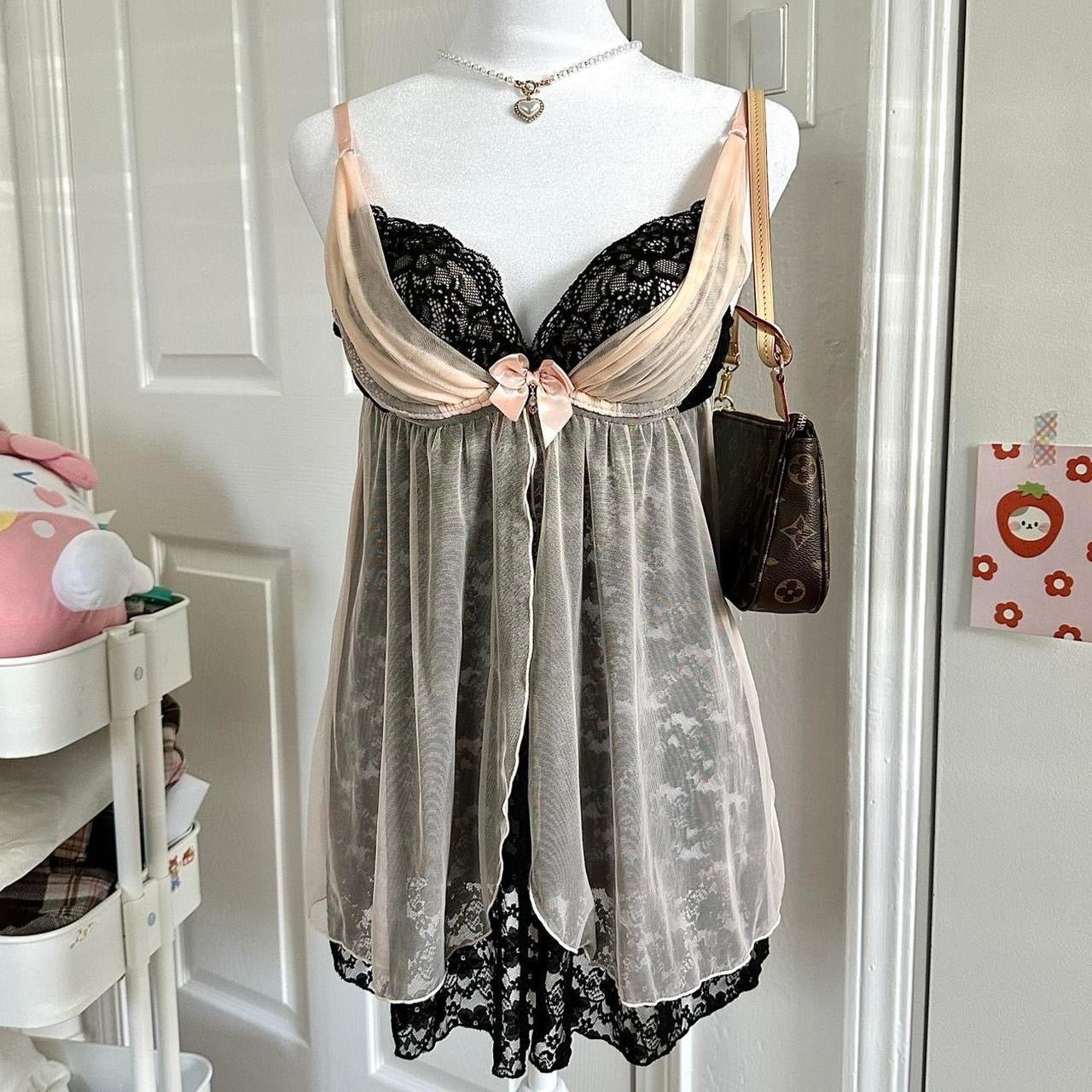 japanese pink & black lace babydoll lingerie camisole ⋆ ˚｡⋆୨୧˚