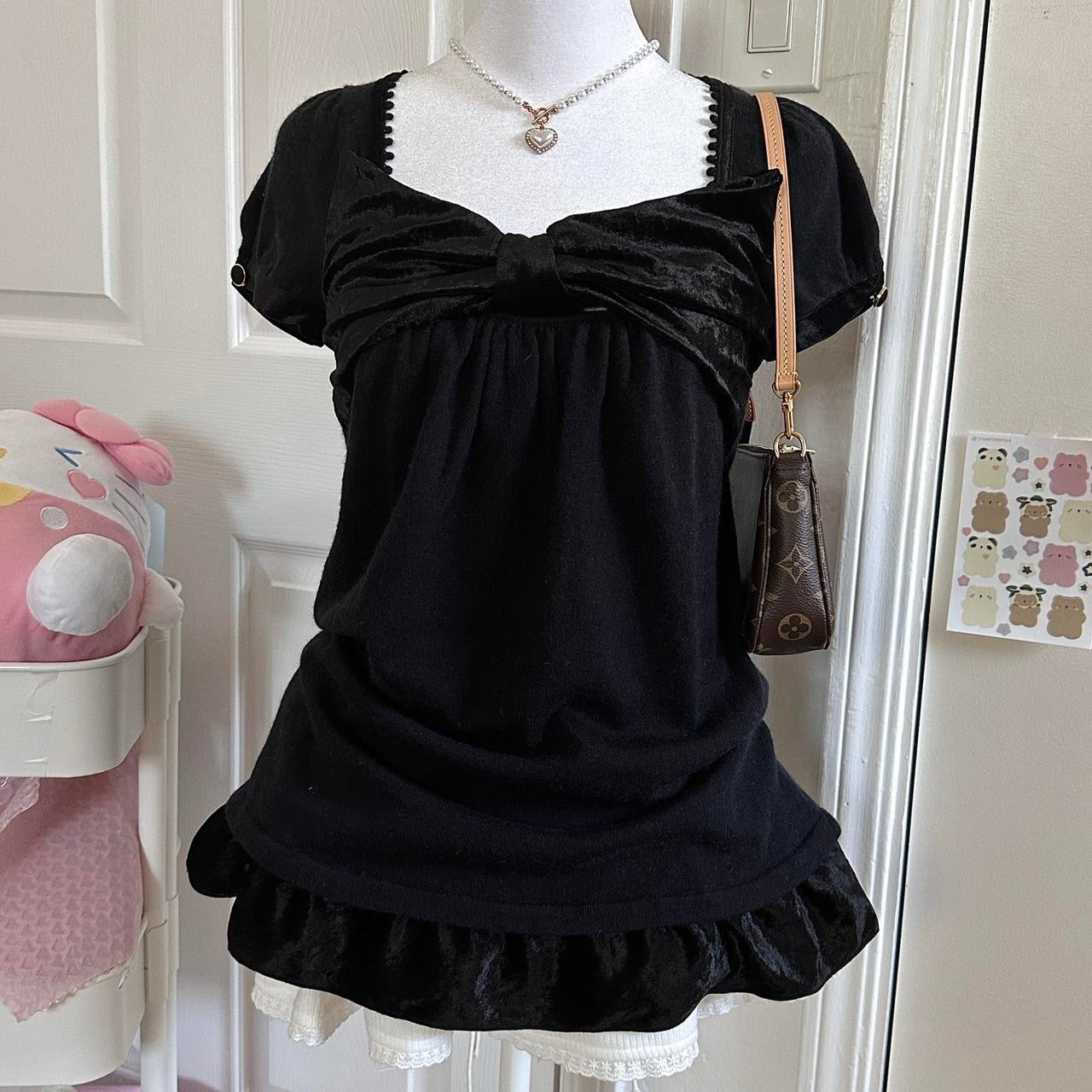 japanese velour babydoll ribbon top/mini dress ♡