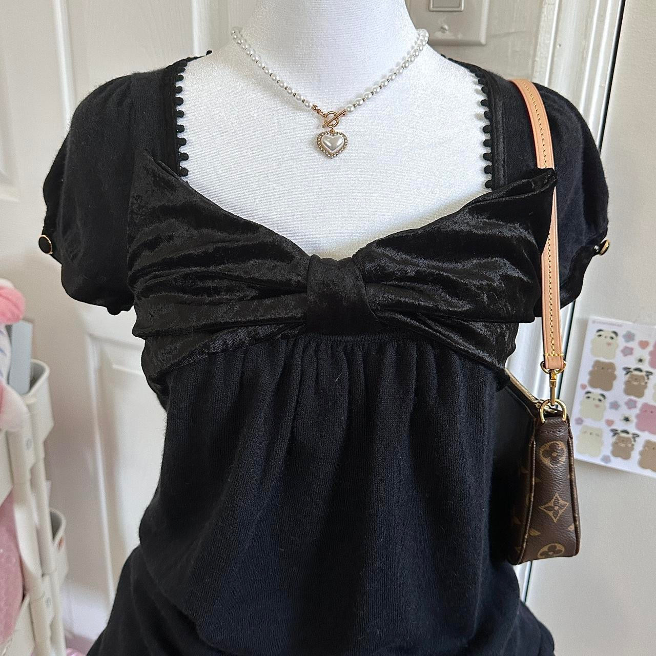 japanese velour babydoll ribbon top/mini dress ♡