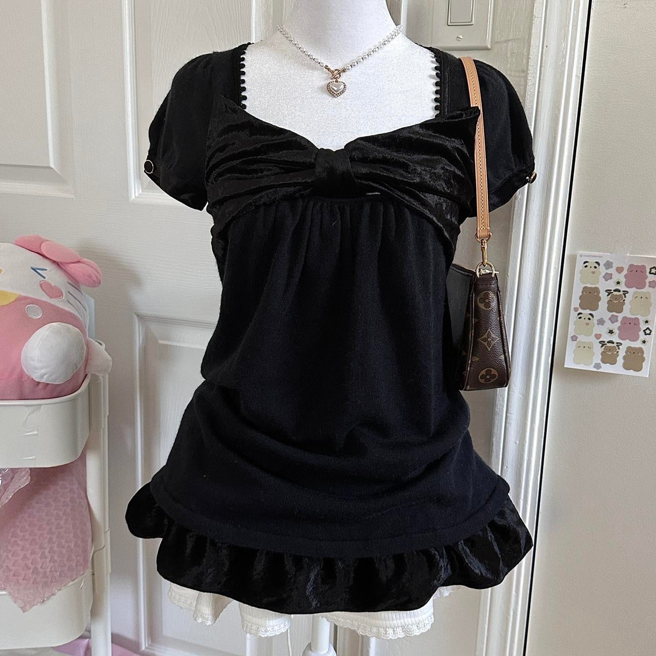 japanese velour babydoll ribbon top/mini dress ♡