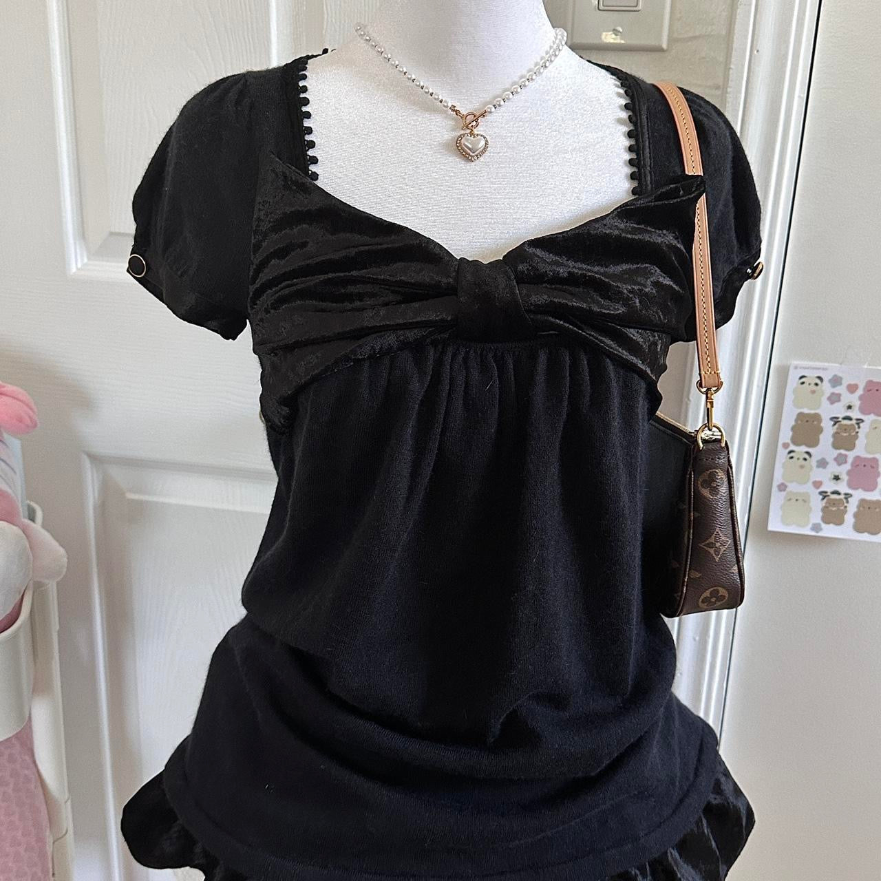 japanese velour babydoll ribbon top/mini dress ♡