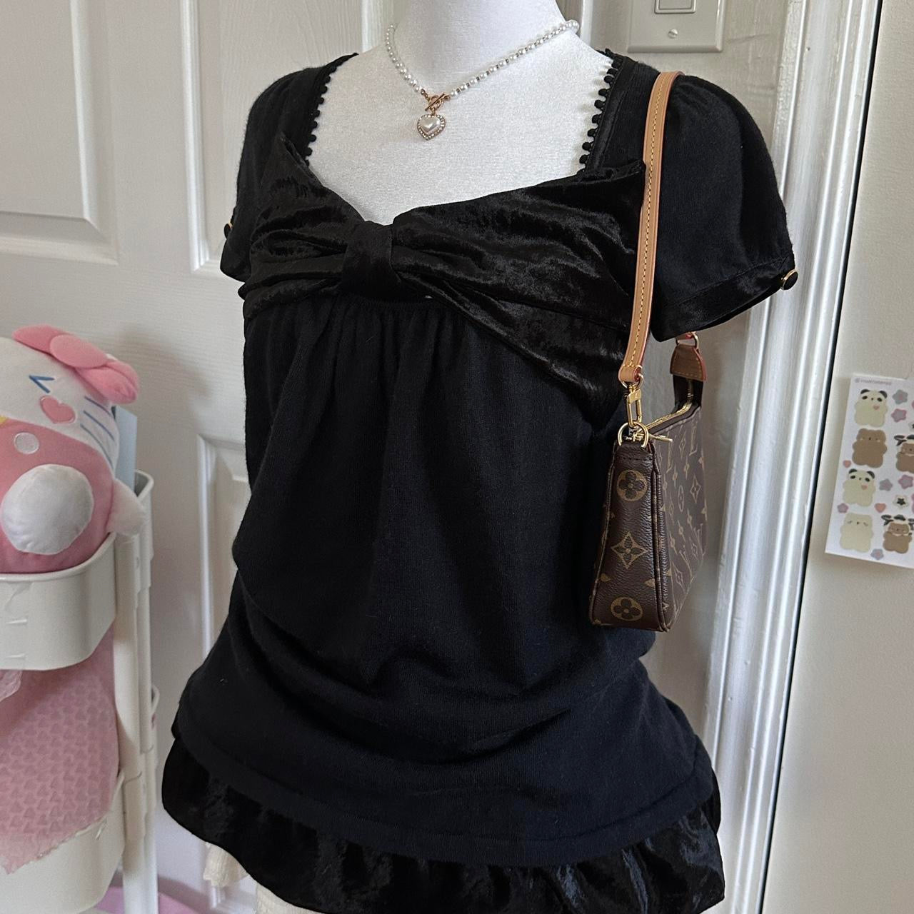 japanese velour babydoll ribbon top/mini dress ♡