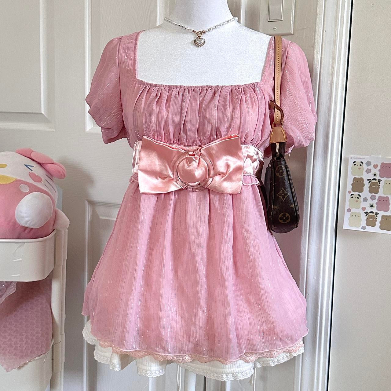 liz lisa pink iridescent babydoll ribbon blouse top ♡