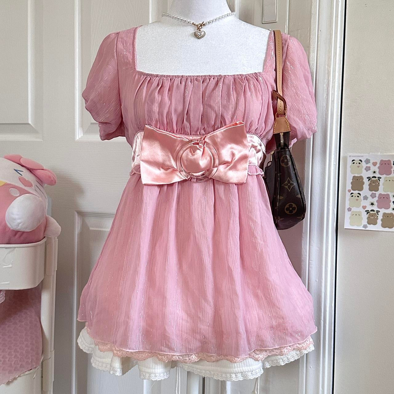 liz lisa pink iridescent babydoll ribbon blouse top ♡