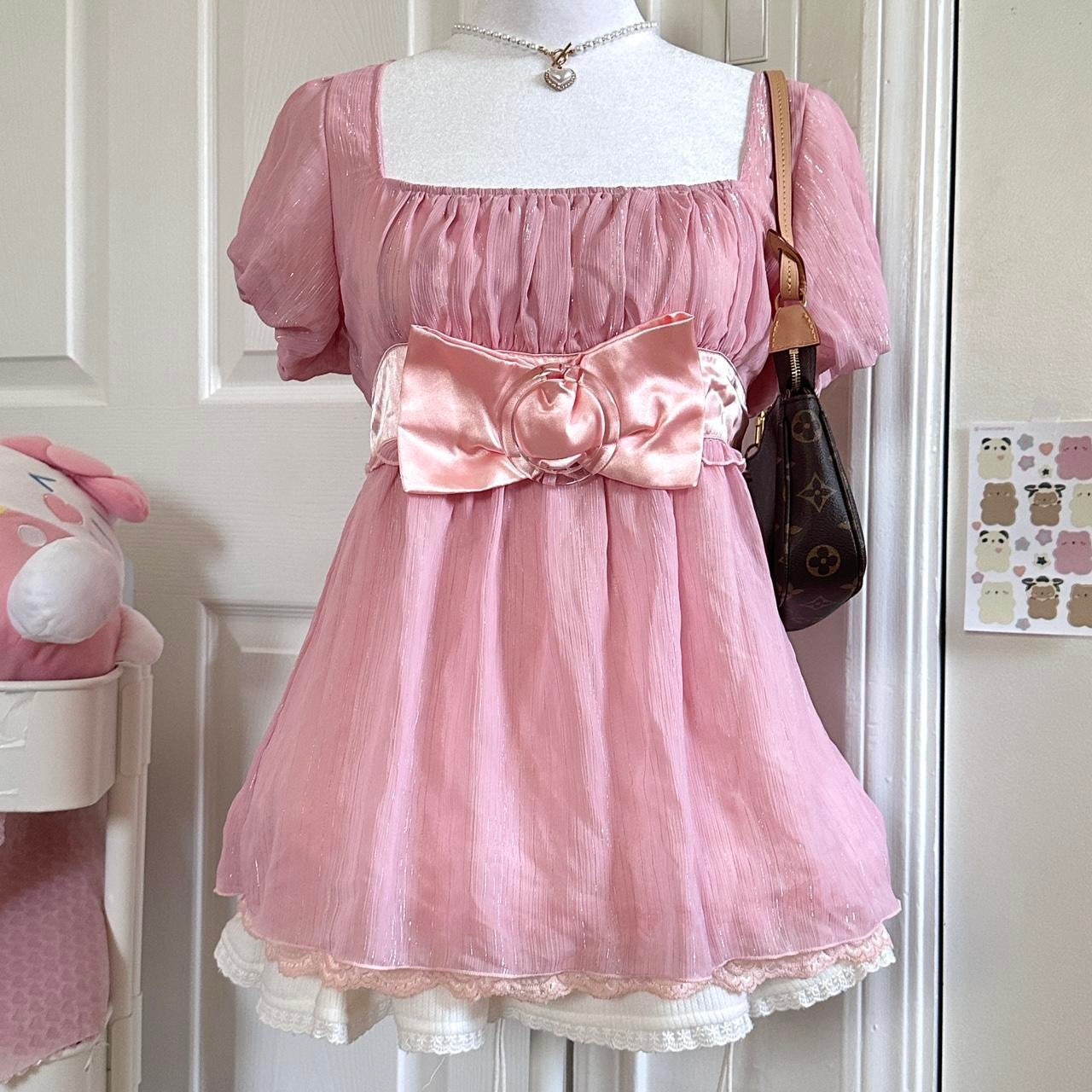 liz lisa pink iridescent babydoll ribbon blouse top ♡