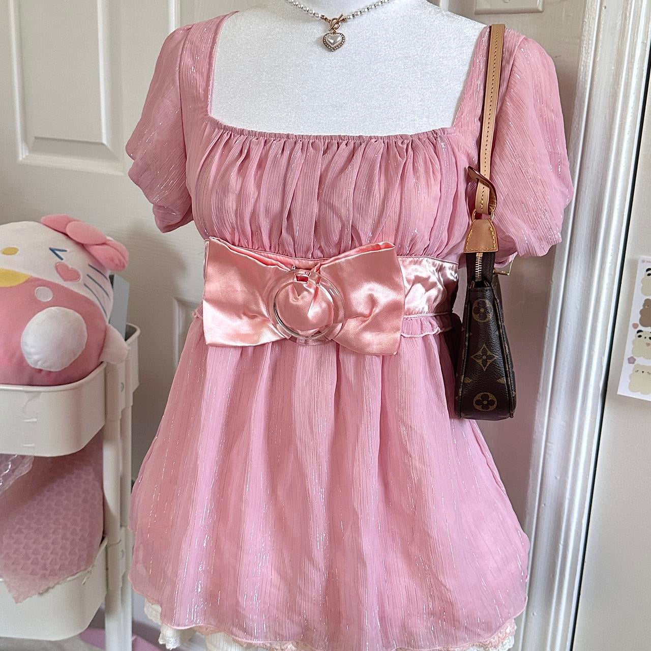 liz lisa pink iridescent babydoll ribbon blouse top ♡