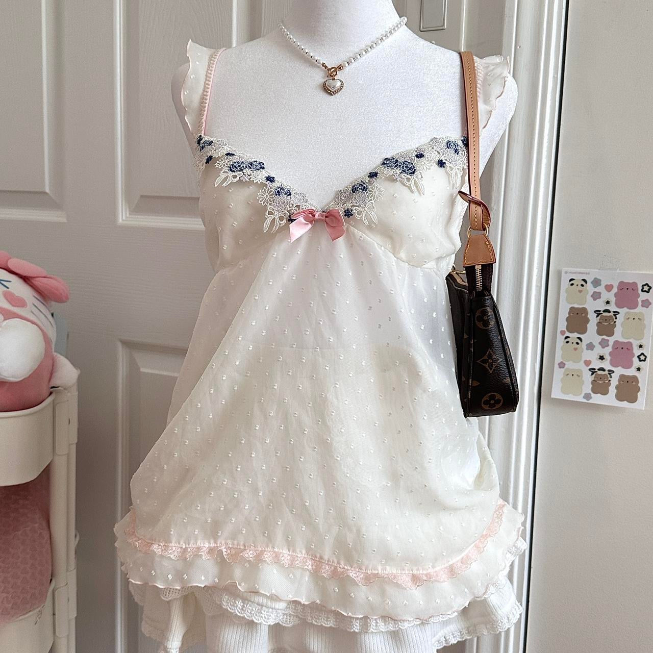 japanese pink & white ribbon lace camisole ♡