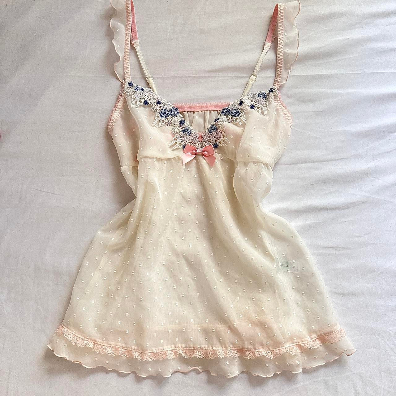 japanese pink & white ribbon lace camisole ♡