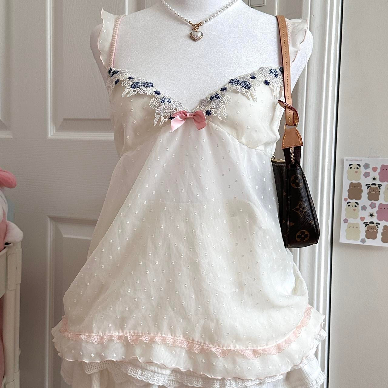 japanese pink & white ribbon lace camisole ♡