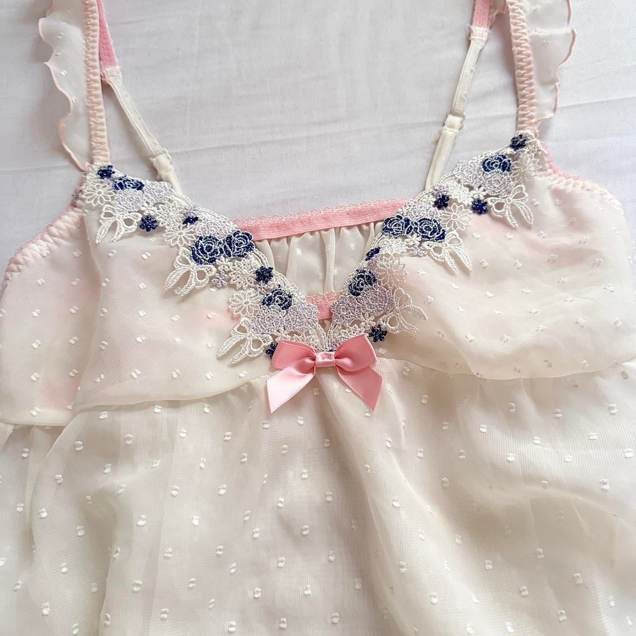 japanese pink & white ribbon lace camisole ♡