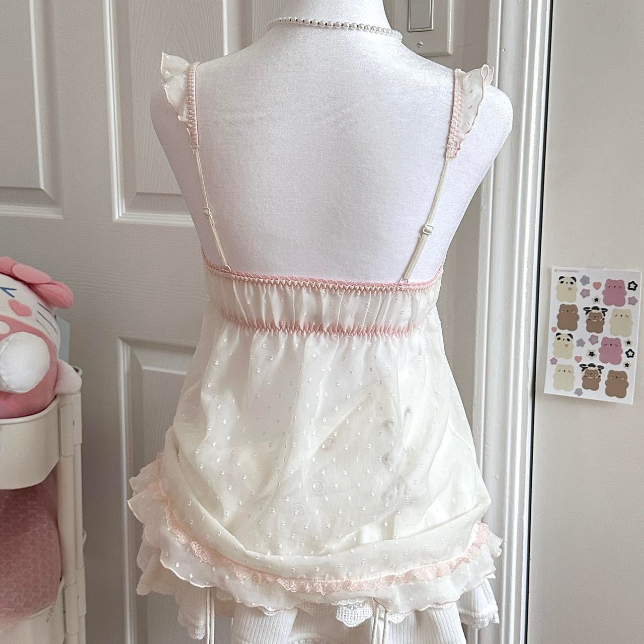 japanese pink & white ribbon lace camisole ♡