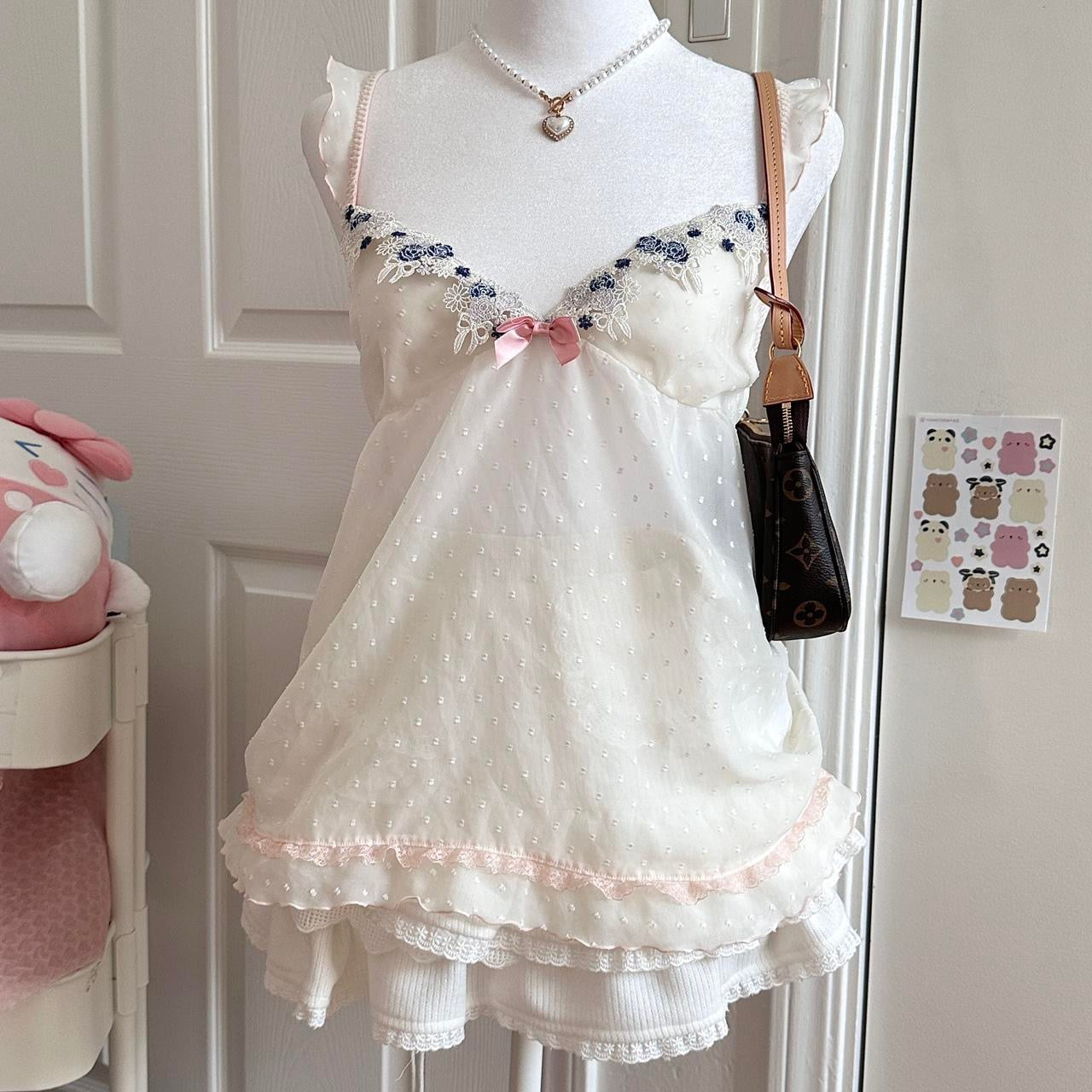 japanese pink & white ribbon lace camisole ♡