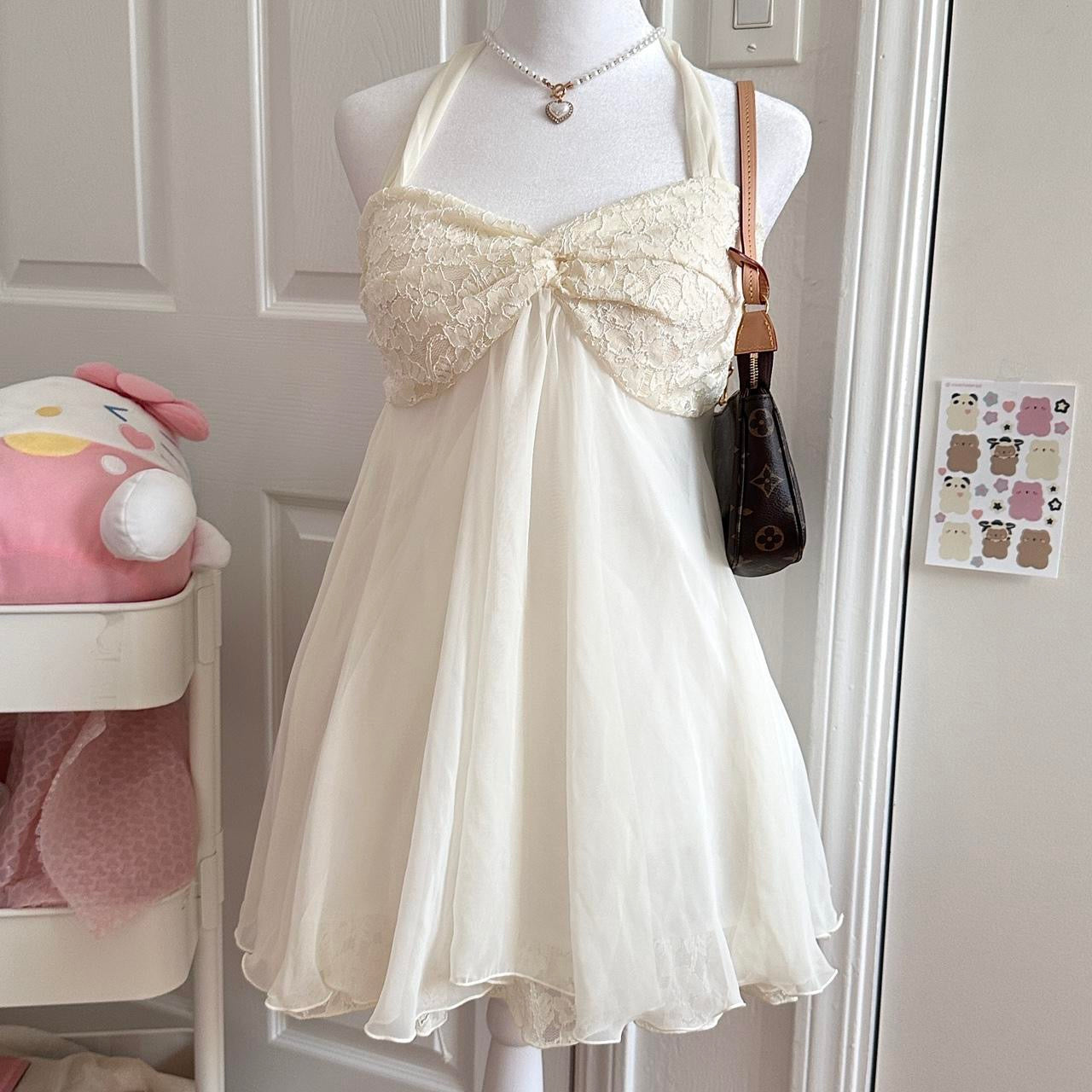 japanese cream lace halter babydoll tube top/mini dress ♡